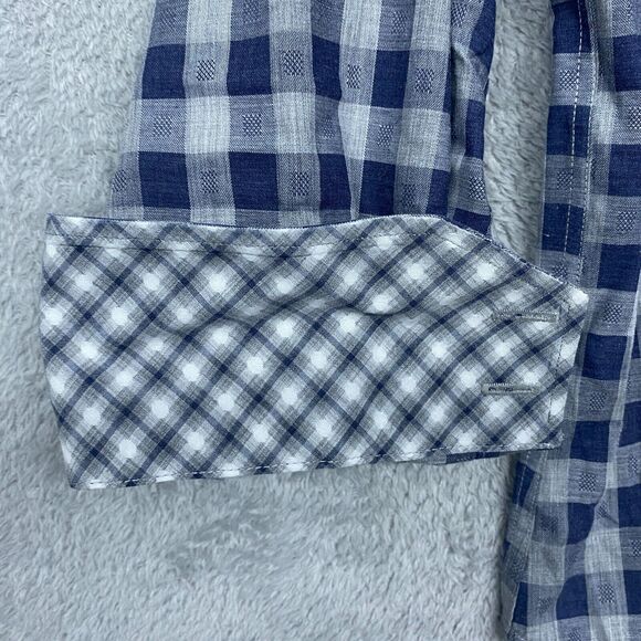 Thomas Dean Shirt Mens Medium Blue Gray Check Button Up Cotton Flip Cuff Plaid - Picture 7 of 8